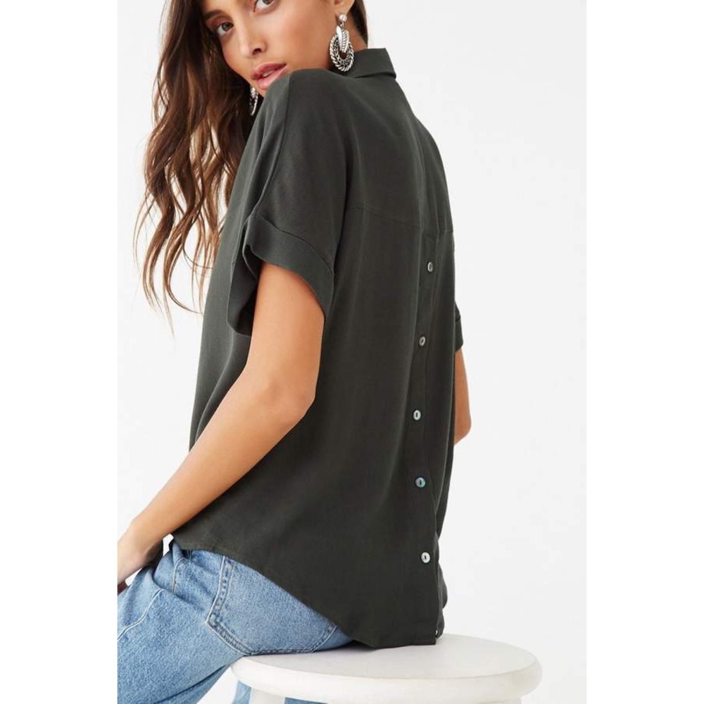 NWT Fashion on Earth Olive Green Button Down